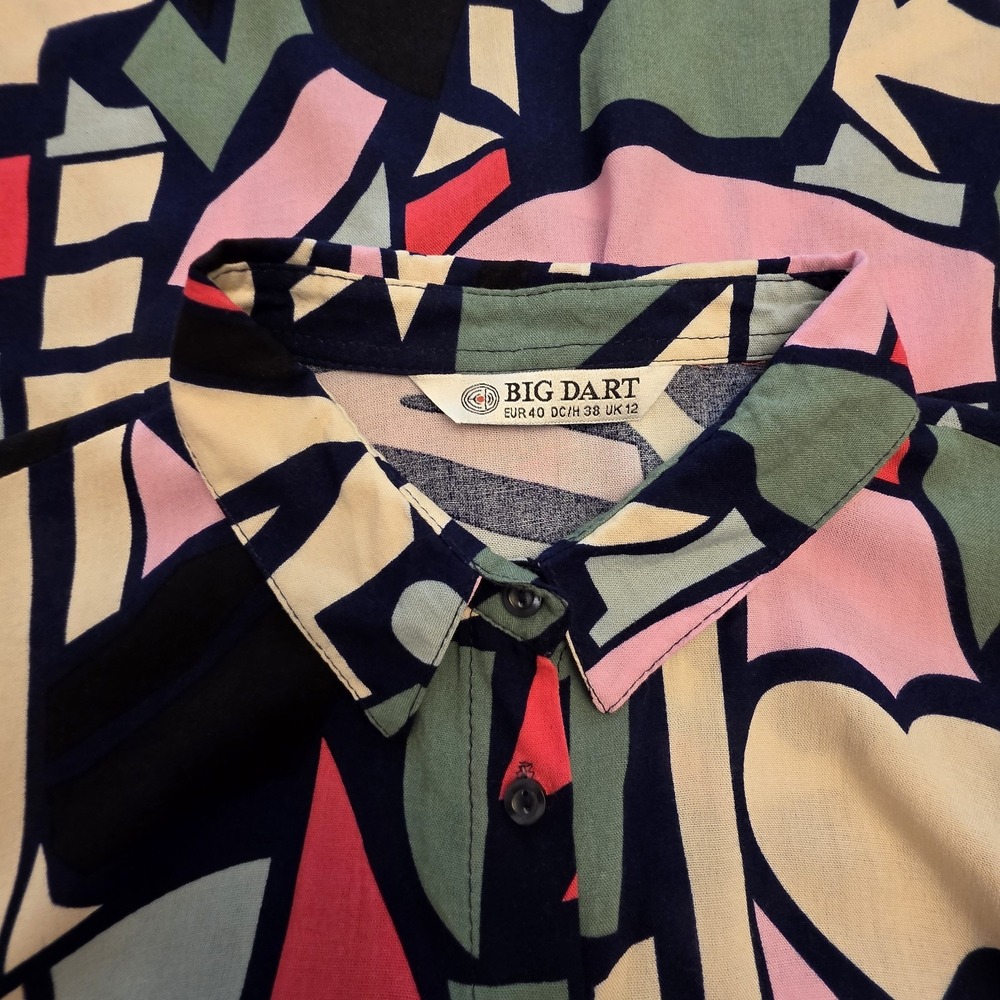 Retro 80s Sz 8 Abstract Blouse Womens Pink Green Funky Pop Art Button Down Comic - Picture 7 of 10